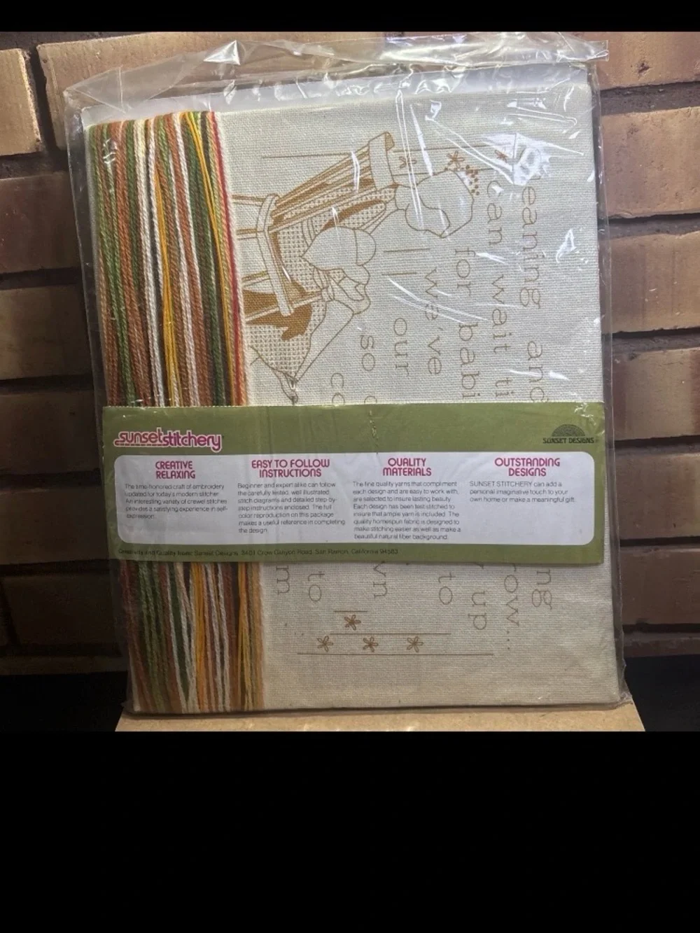 Vintage Sunset Stitchery 1977 Crewel Embroidery Kit Babies Don't Keep 2654 NOS